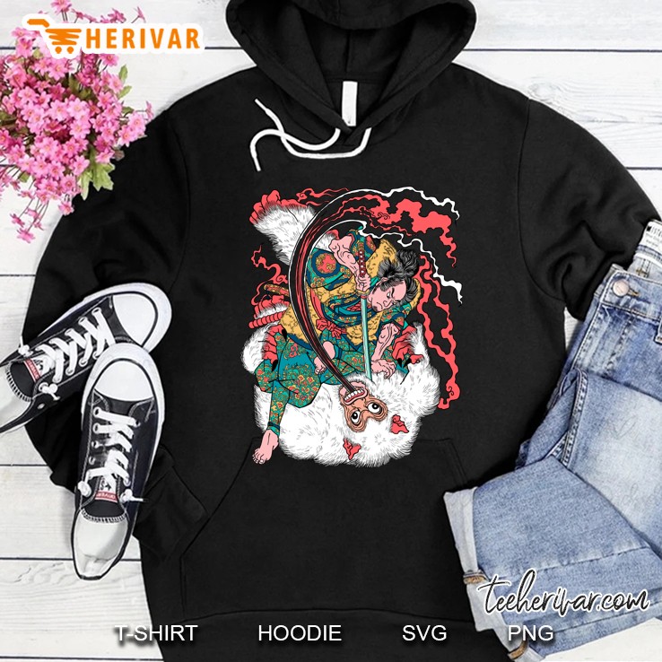 Samurai Killing Oni Ogre Yeti Ukiyo-E Japanese Kuniyoshi Hoodie