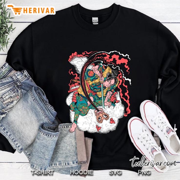 Samurai Killing Oni Ogre Yeti Ukiyo-E Japanese Kuniyoshi Sweatshirt