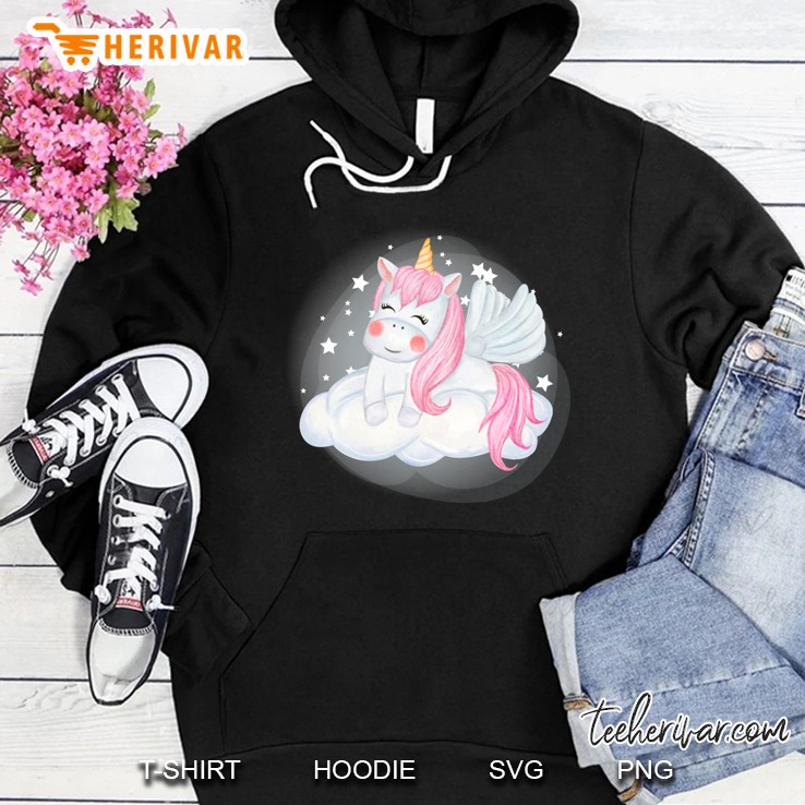 Cute Unicorns Sitting On The Clouds Watercolor Illustration Hoodie