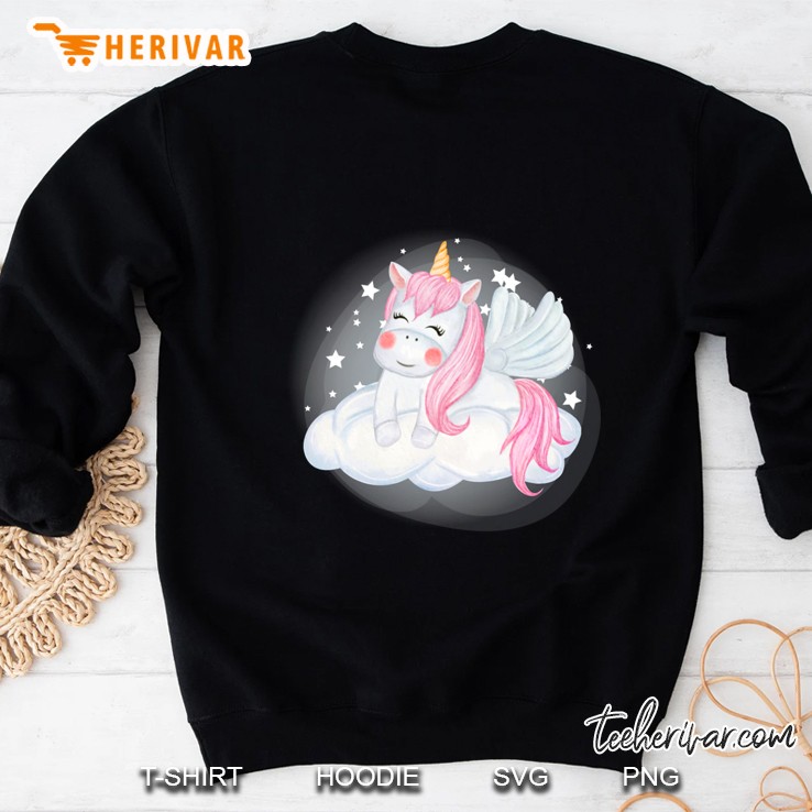 Cute Unicorns Sitting On The Clouds Watercolor Illustration Sweatshirt