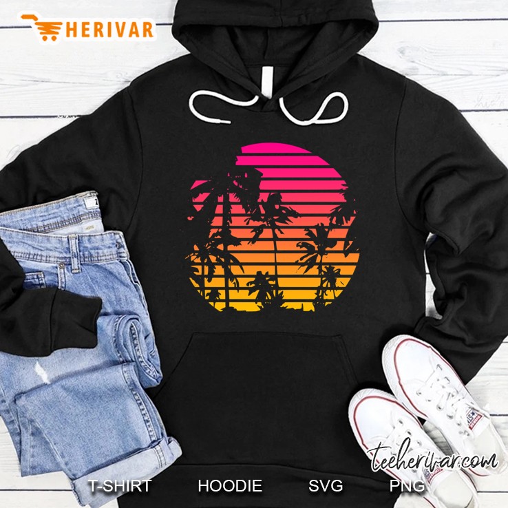 Cool 80S Style Tropical Sunset Slim Fit Hoodie