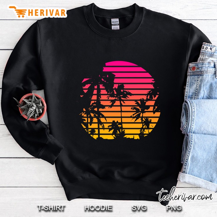 Cool 80S Style Tropical Sunset Slim Fit Sweatshirt