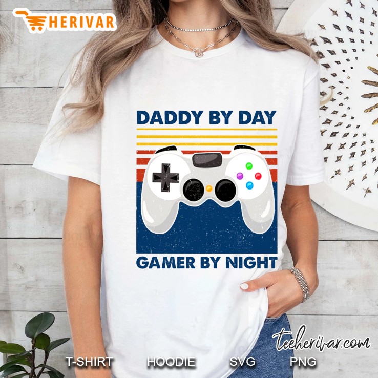 Daddy By Day Gamer By Night Game Controller Vintage Version Ladies Tee
