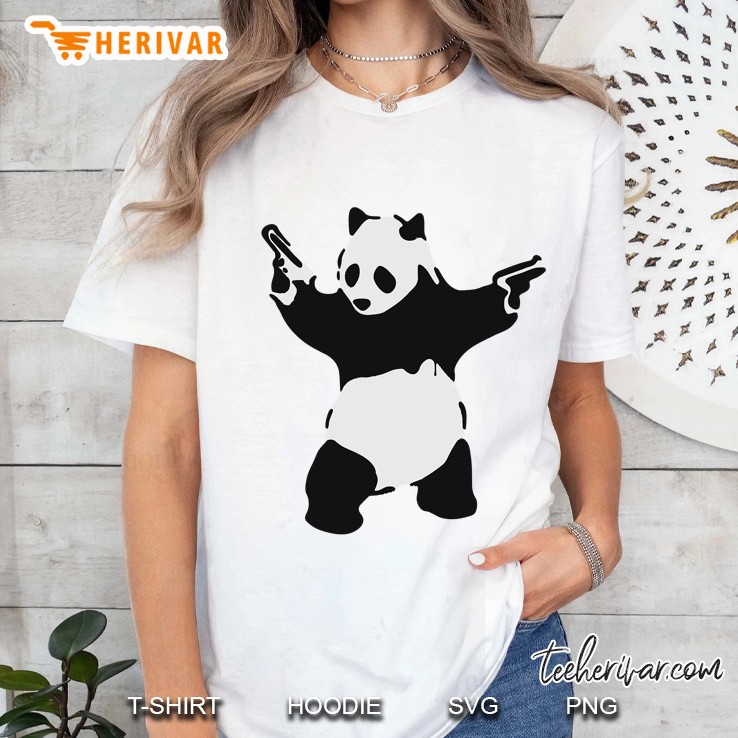 Banksy Pandamonium Armed Panda Artwork, Pandemonium Street Art, Design For Posters, Prints, Tshirts, Ladies Tee