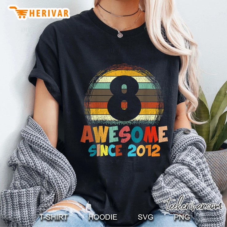 8Th Birthday Shirt Retro Vintage Awesome Since 2012 Ladies Tee
