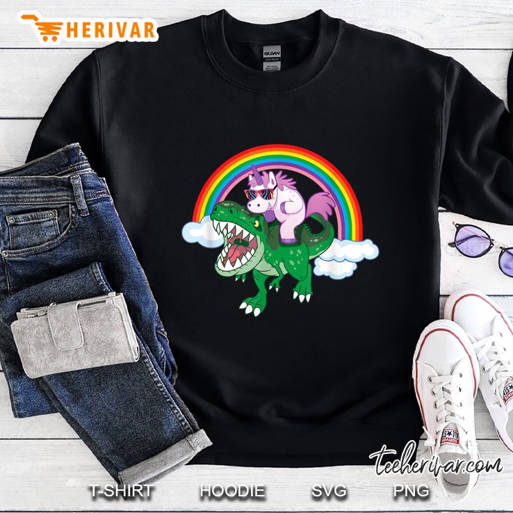 Fun Unicorn Riding A Dinosaur With Rainbow Mugs