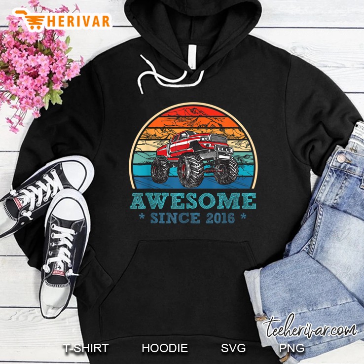 Vintage Awesome Since 2016 4Th Years Old Monster Truck Hoodie
