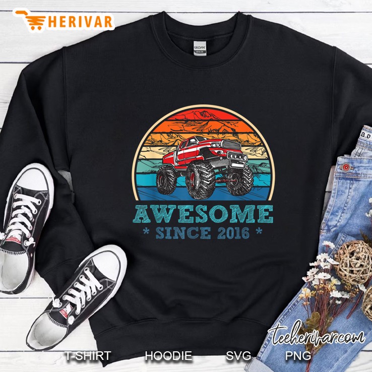 Vintage Awesome Since 2016 4Th Years Old Monster Truck Sweatshirt