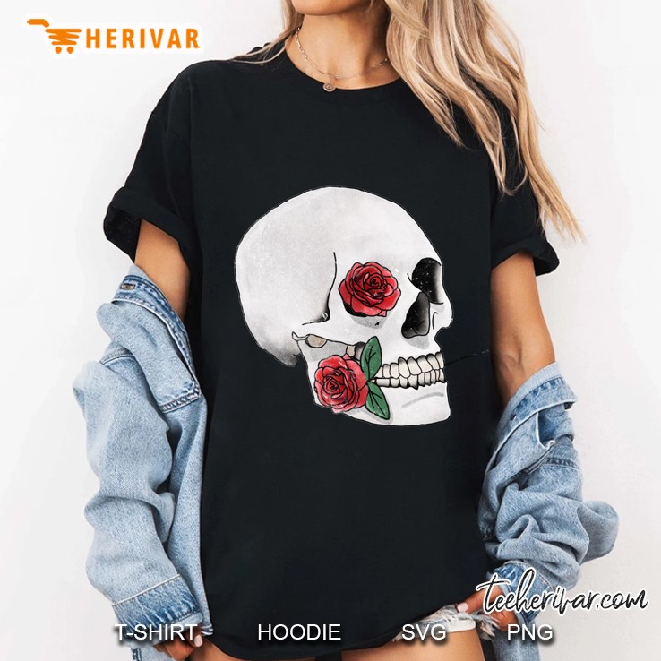 White Skull And Roses Ladies Tee