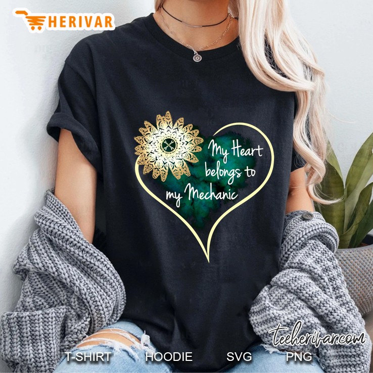 My Heart Belongs To My Mechanic Floral Heart Version Ladies Tee