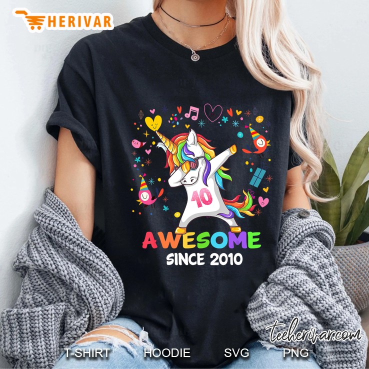 Dabbing Unicorn Awesome Since 2010 - 10Th Birthday Ladies Tee