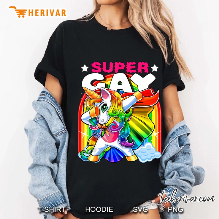 Super Gay Dabbing Unicorn Lgbt Flag Gay Pride Parade Women Hoodie