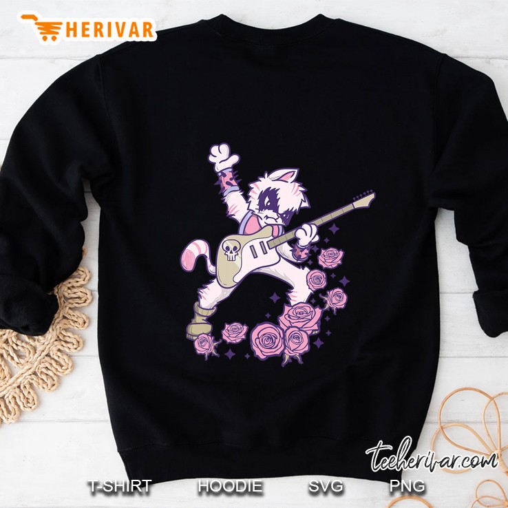 Pastel Goth Kawaii Heavy Metal Cat Guitarist Guitar Playing Sweatshirt