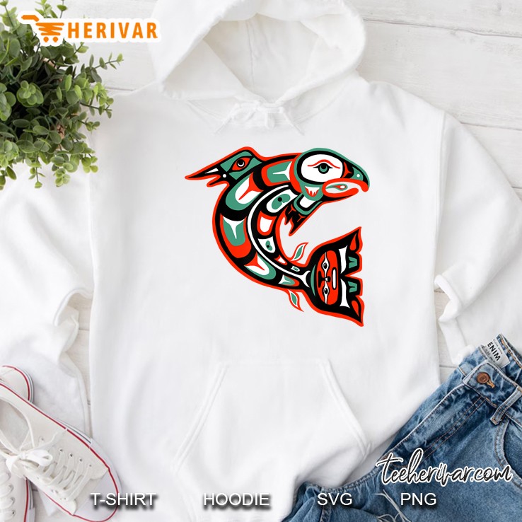 Haida Art, Native American Gift, Salmon Totem Hoodie