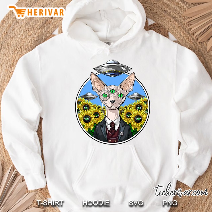 Sphynx Cat Psychedelic Alien Abduction Sunflowers Ufo Hoodie