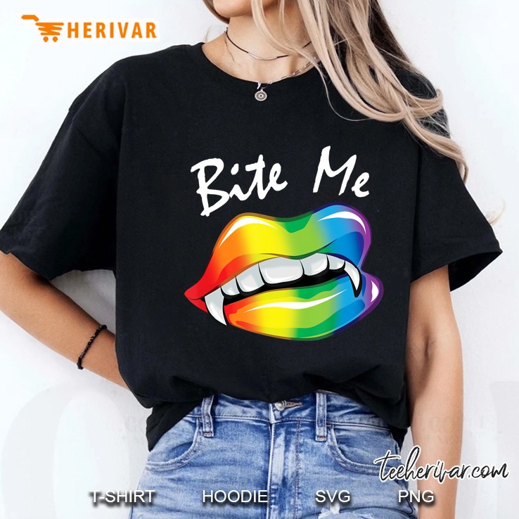 Bite Me Halloween Costume Vampire Lips Fangs Lgbtq+ Pride Hoodie