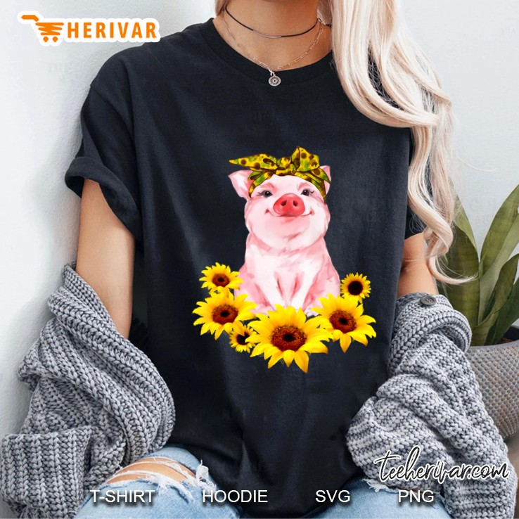 Cute Piggy With Sunflower Tiny Pig With Bandana Funny Pig Ladies Tee