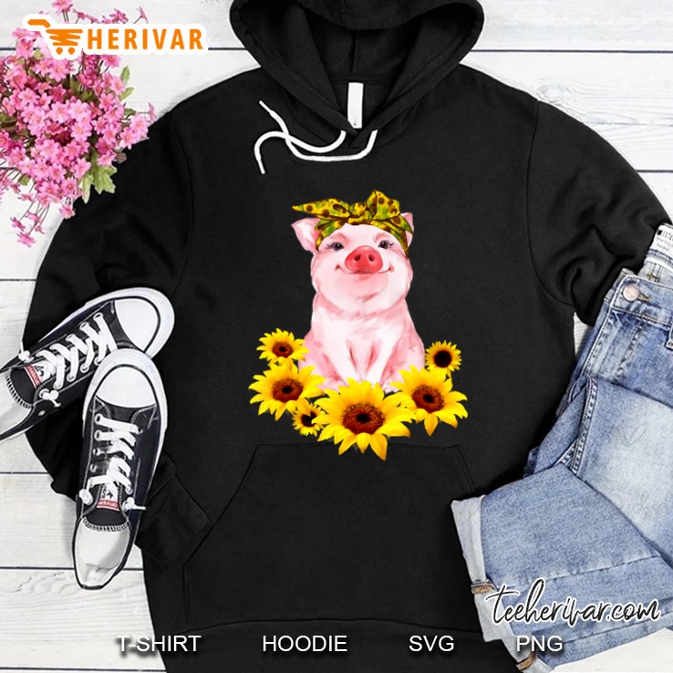 Cute Piggy With Sunflower Tiny Pig With Bandana Funny Pig Hoodie