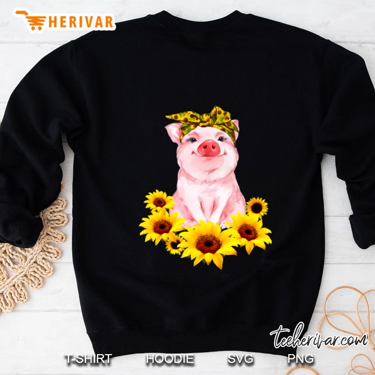 Cute Piggy With Sunflower Tiny Pig With Bandana Funny Pig Sweatshirt