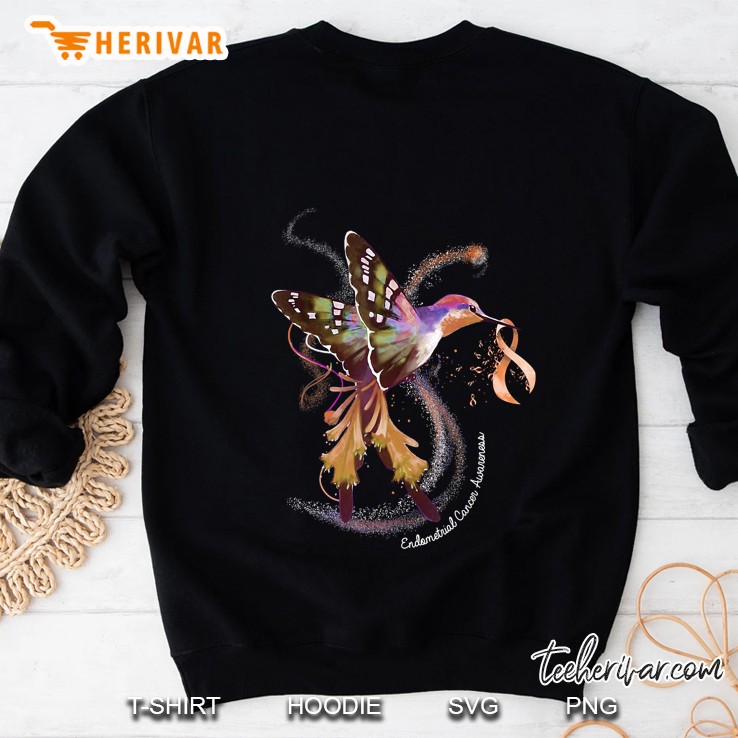 Hummingbird Hold Peach Ribbon Endometrial Cancer Awareness Sweatshirt