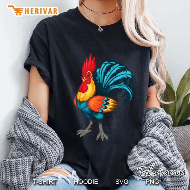 Large Rooster Colorful Male Chicken Tee Shirt Ladies Tee