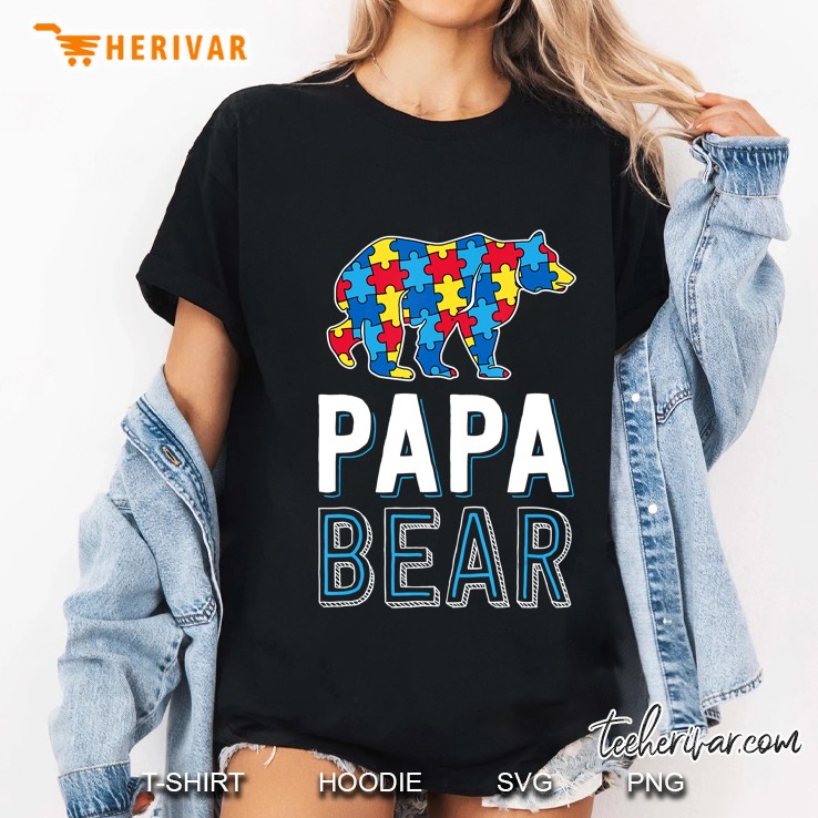 Papa Bear World Autism Awareness Day Family Puzzle Piece Hoodie