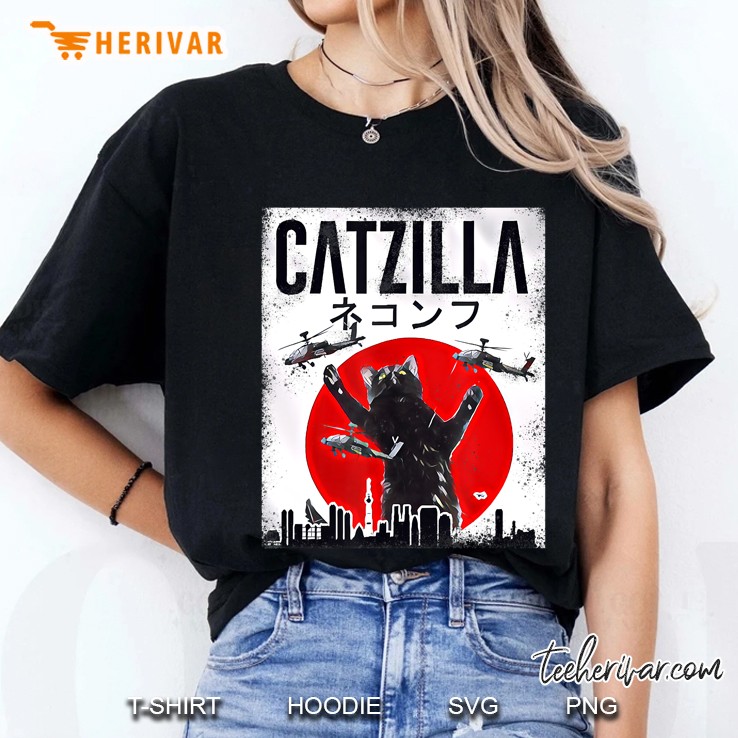 Vintage Catzilla Japanese Sunset Style Cat Kitten Love Ladies Tee