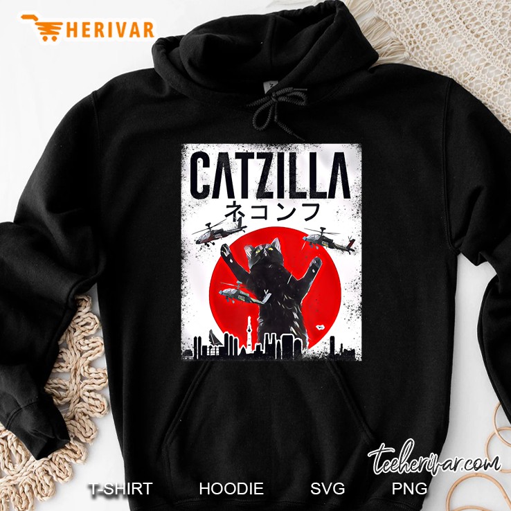 Vintage Catzilla Japanese Sunset Style Cat Kitten Love Hoodie