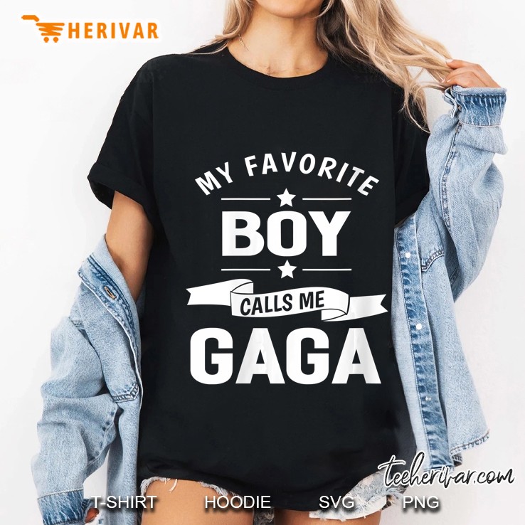 Womens Graphic 365 My Favorite Boy Calls Me Gaga Grandma Gift V-Neck Ladies Tee