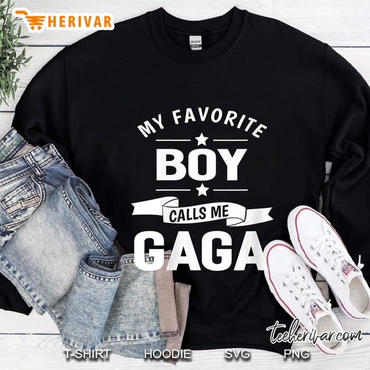 Womens Graphic 365 My Favorite Boy Calls Me Gaga Grandma Gift V-Neck Sweatshirt