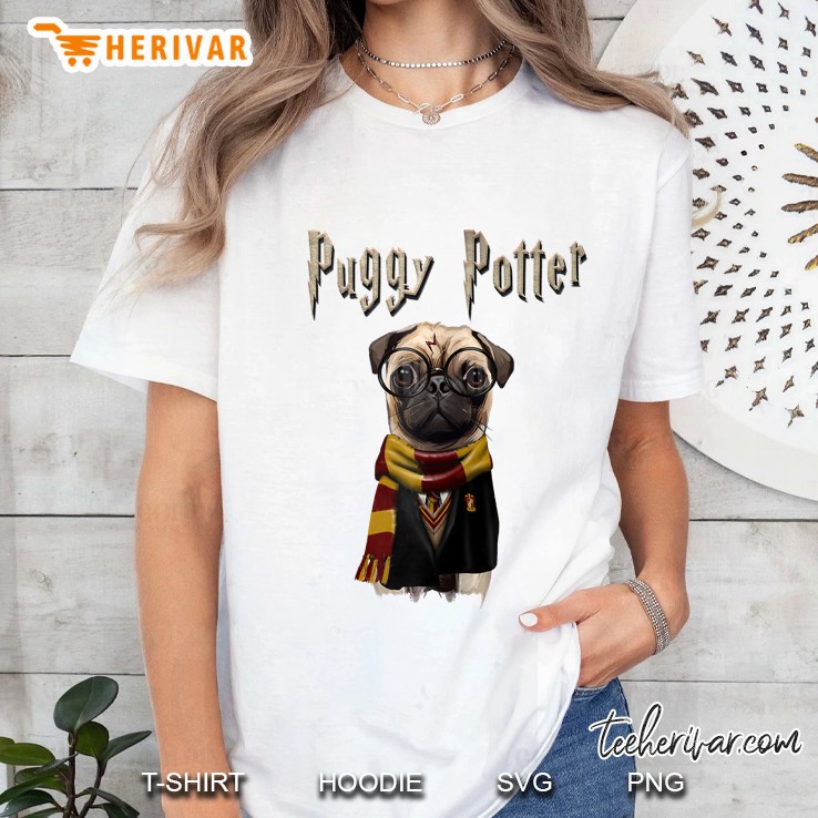 Puggy Potter Magic Wizard Pug Tee - Funny Puggy Pug Zip Hoodie