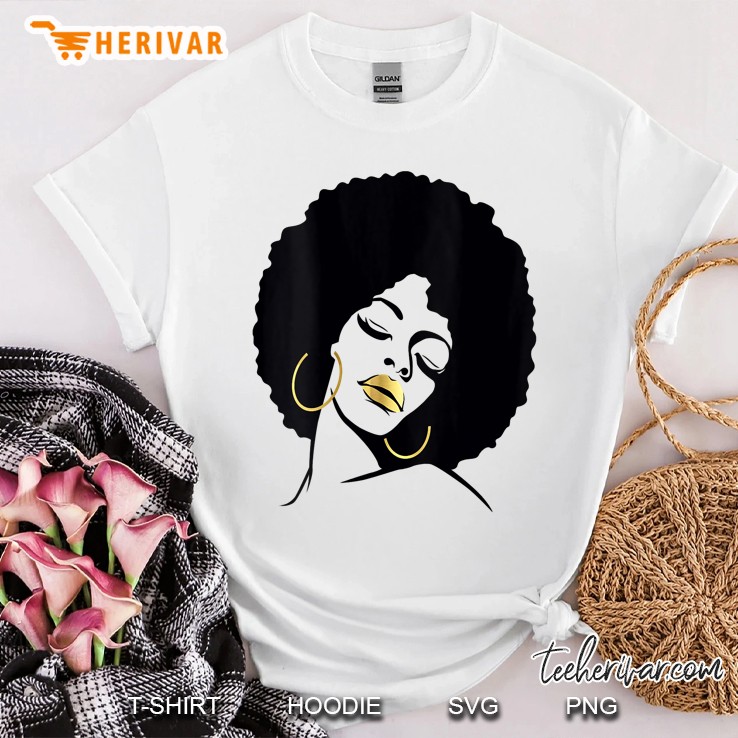 Womens Afro Diva Black Girl Magic Lips Natural Melanin V-Neck Shirt