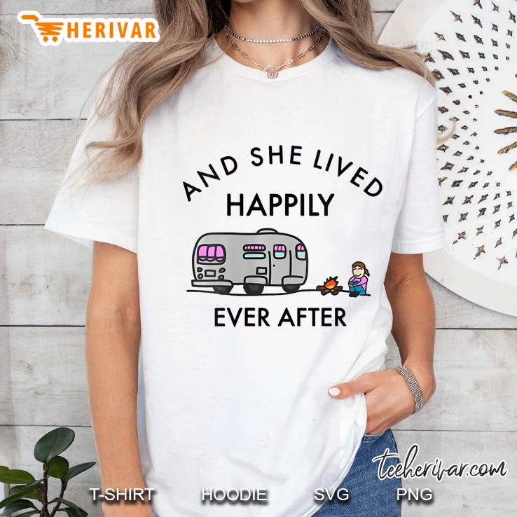 Womens And She Lived Happily Ever After Camping V-Neck Ladies Tee