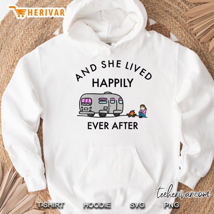 Womens And She Lived Happily Ever After Camping V-Neck Hoodie