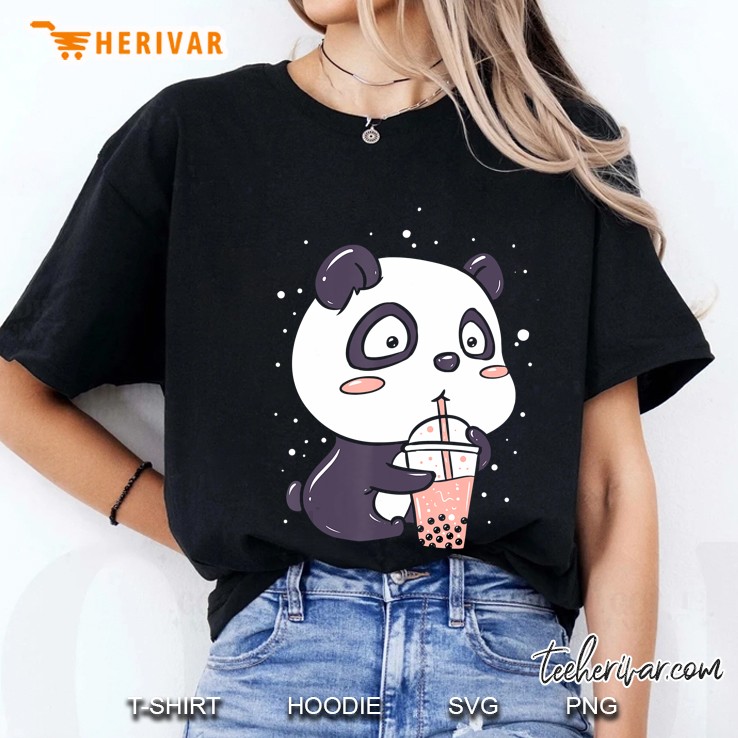 Cute Anime Panda Is Drinking Boba Bubble Tea Ladies Tee