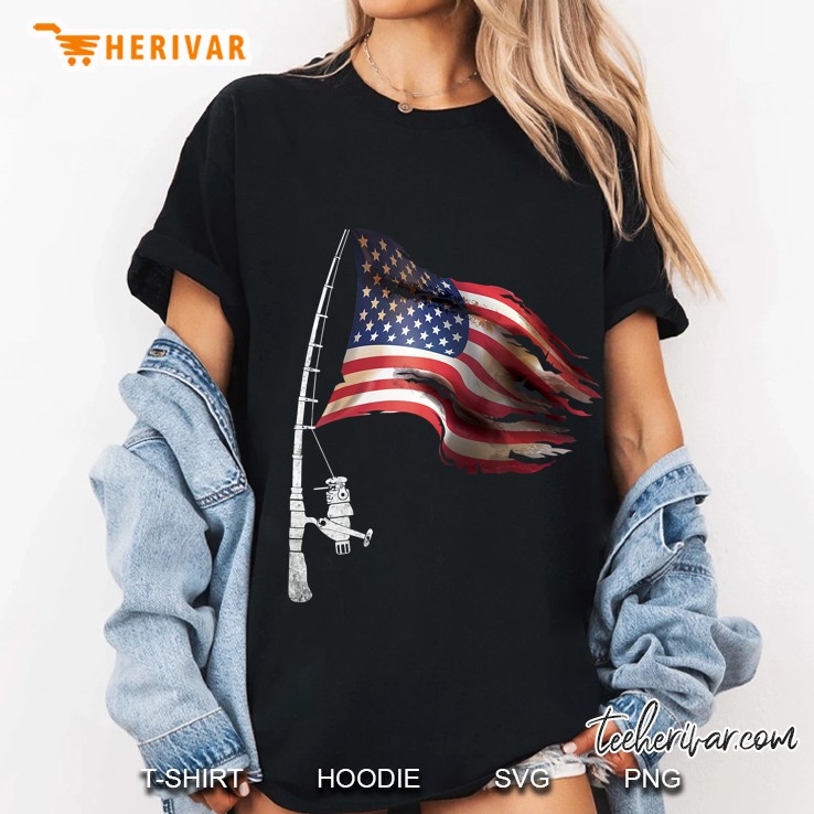 Fishing American Flag Fisherman Patriotic Day 4Th Of July Ladies Tee