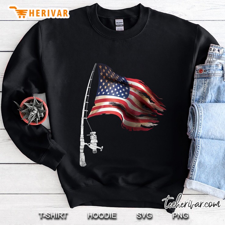 Fishing American Flag Fisherman Patriotic Day 4Th Of July Sweatshirt
