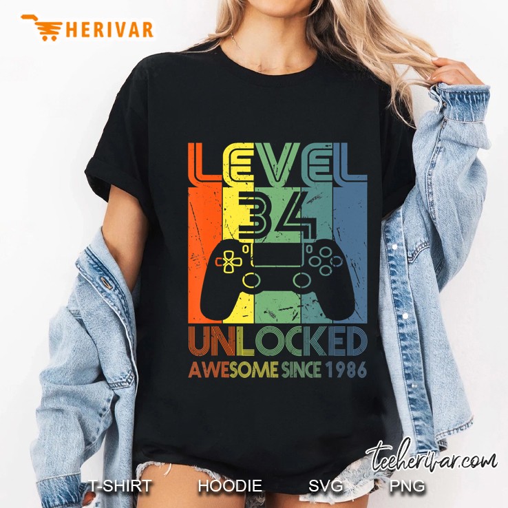 Level 34 Unlocked Awesome Since 1986 Ladies Tee