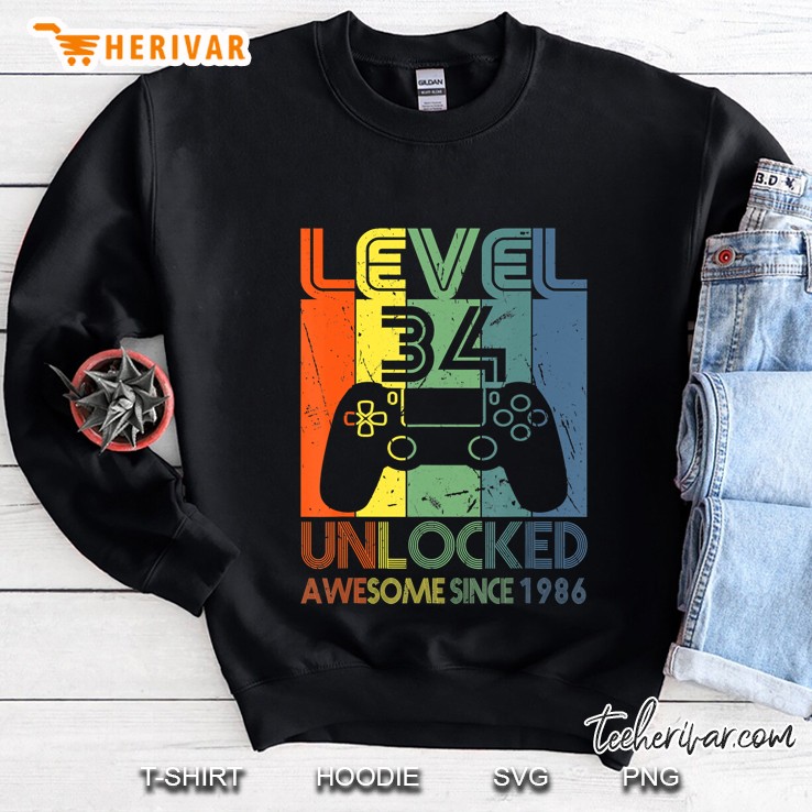 Level 34 Unlocked Awesome Since 1986 Sweatshirt