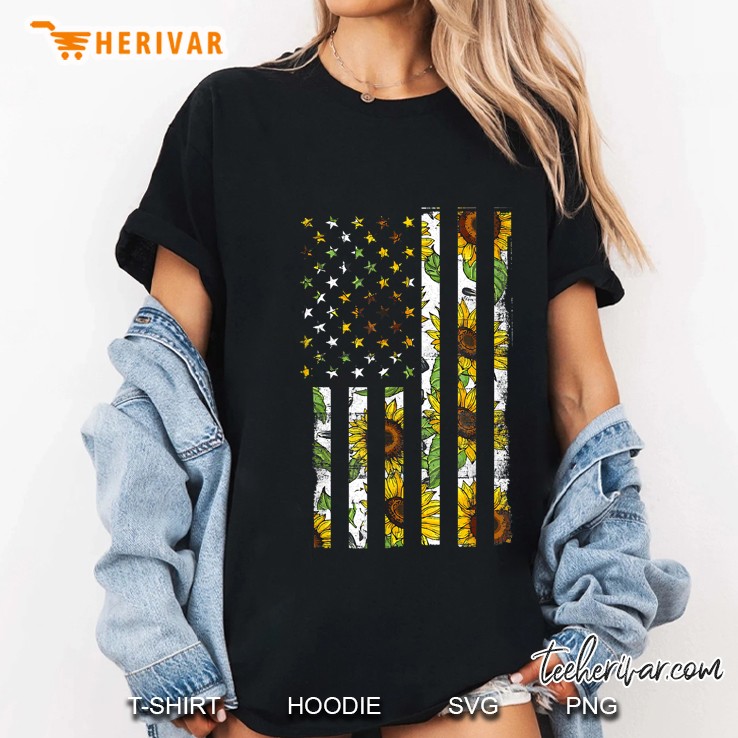 Sunflower Hippie American Flag July 4Th Ladies Tee