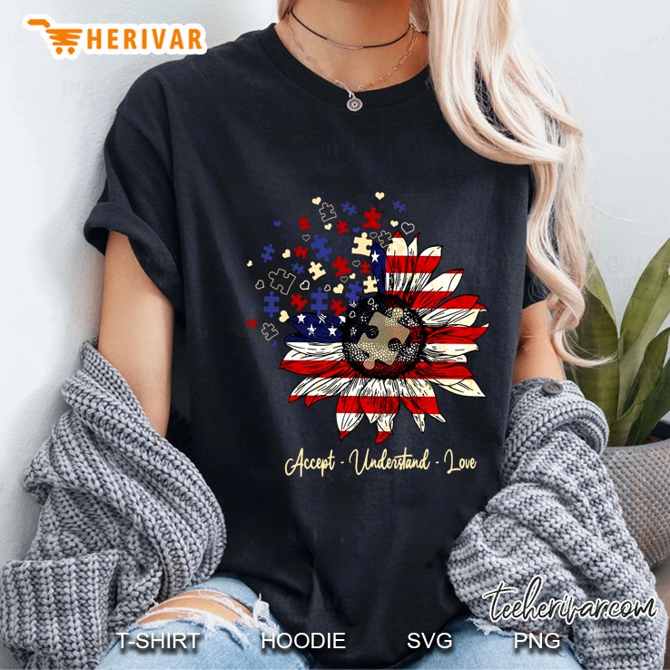 Accept Understand Love American Flag Sunflower Version Hoodie