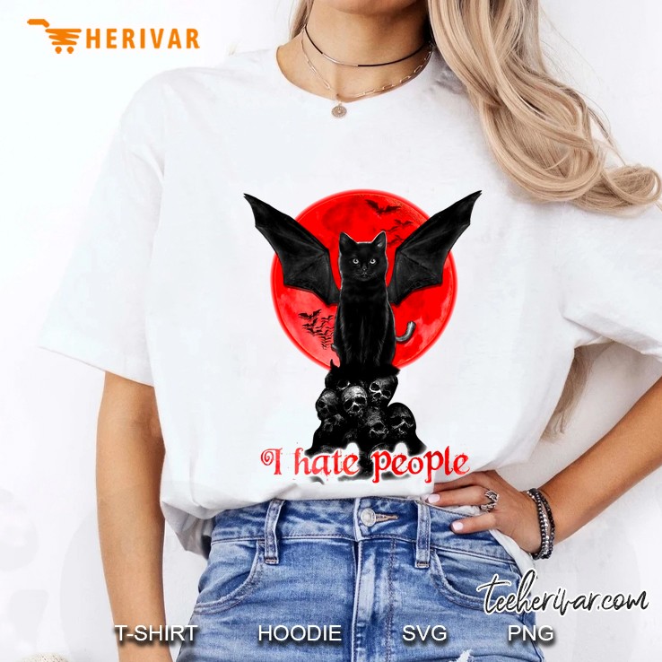 I Hate People Black Cat With Bat Wings Version Ladies Tee
