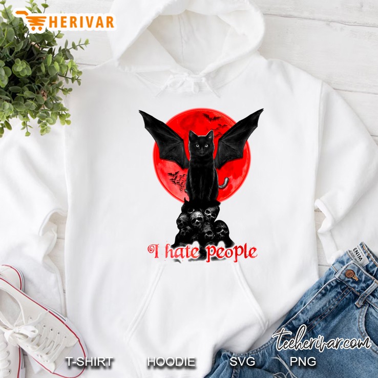 I Hate People Black Cat With Bat Wings Version Hoodie