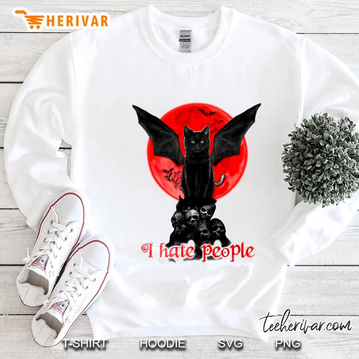 I Hate People Black Cat With Bat Wings Version Sweatshirt