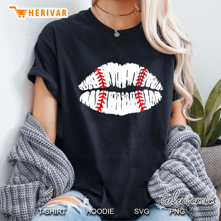 Baseball Inspired Kiss Lips Smooch Distressed Ladies Tee