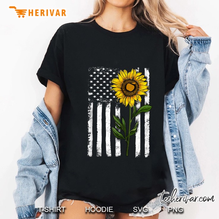 Sunflower Lovers American Flag Ladies Tee