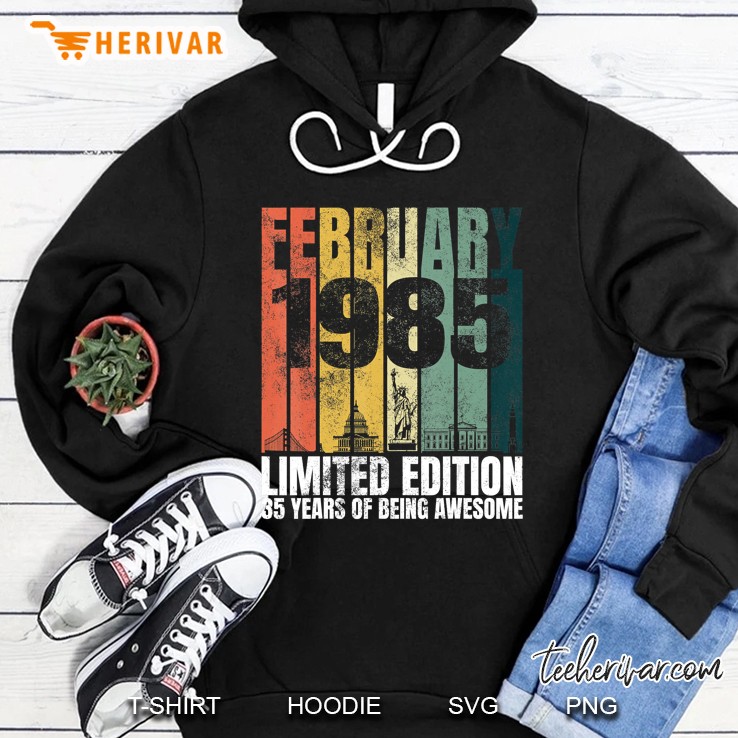 Vintage February 1985 Bday Gifts 35 Years Old 35Th Birthday Hoodie