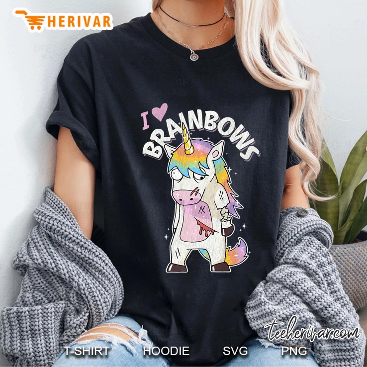 Zombie Unicorn Zombiecorn I Love Brainbows Ladies Tee