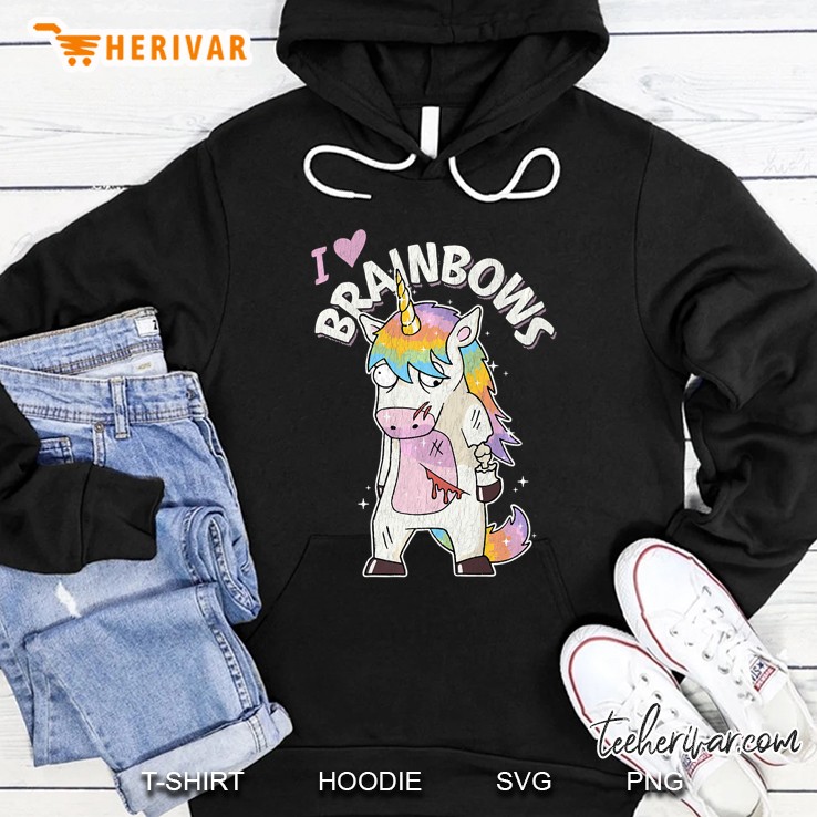 Zombie Unicorn Zombiecorn I Love Brainbows Hoodie