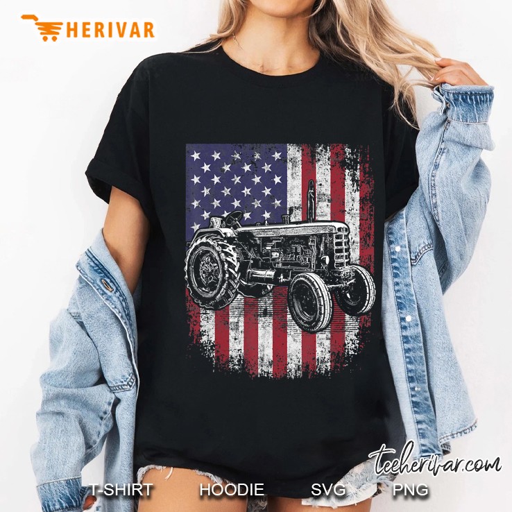 Patriotic Tractor American Flag Tractor Farmer Farm Ladies Tee